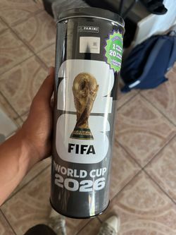Panini 2026 World Cup Stickers in a tin can