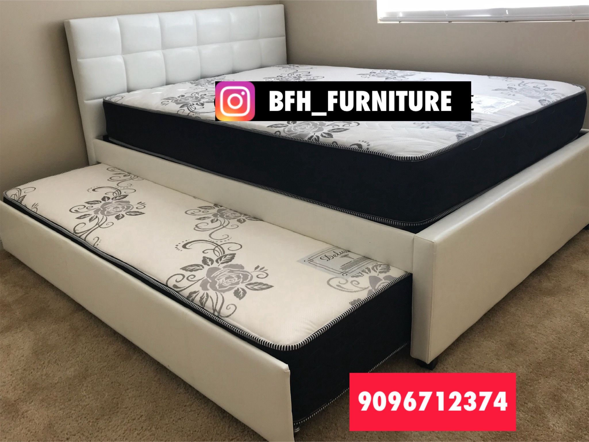 Full/Twin White Trundle Beds w. Orthopedic Mattresses Included 
