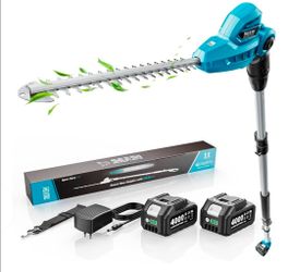 SEESII Cortasetos de poste de 20 V, inalámbrica, recortadora de setos eléctrica con poste de extensión, poste telescópico de 8.5 pies con correa para