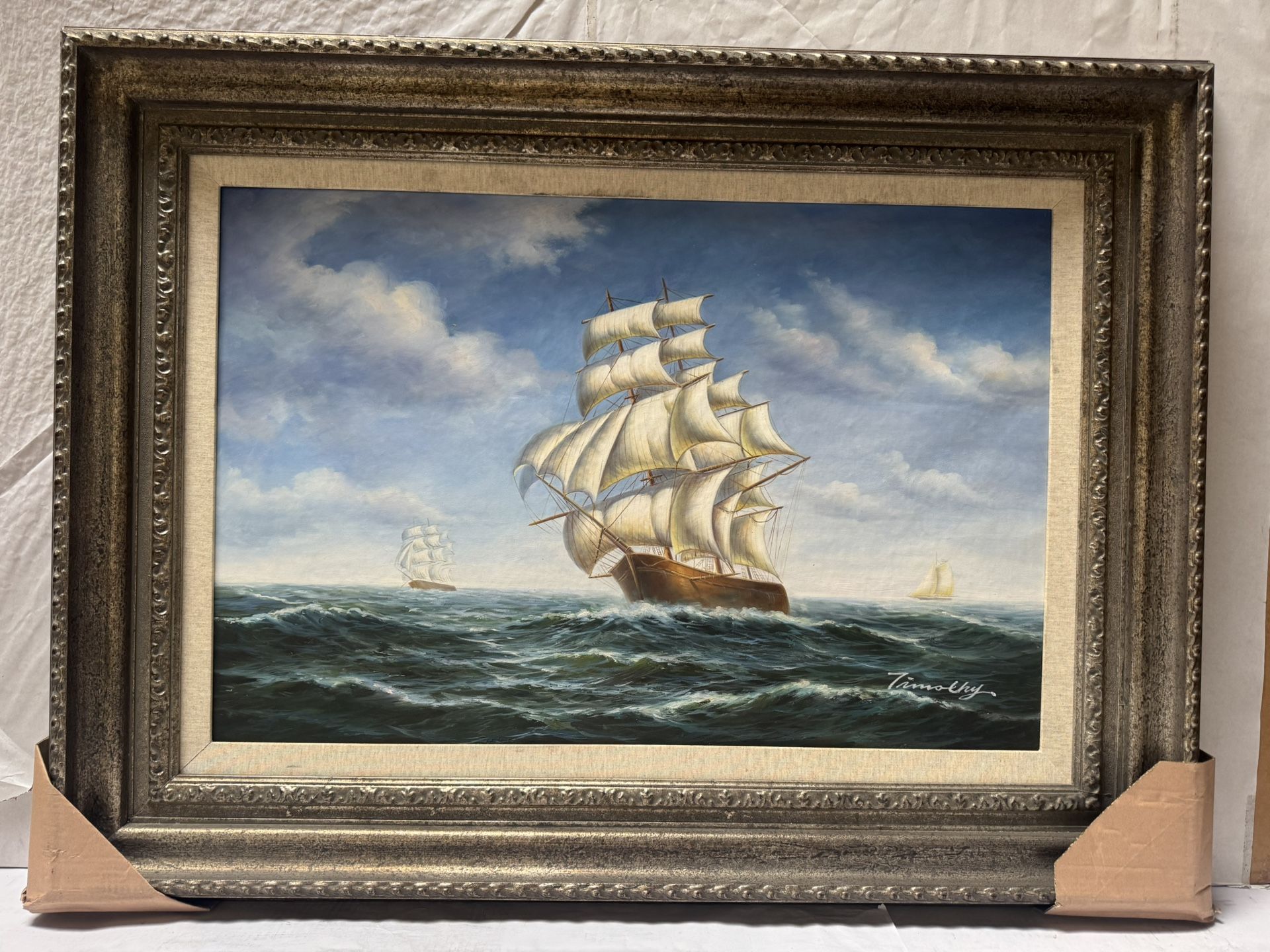 Hand-Painted Oil Painting Wooden Frame 49” x 37”
