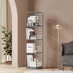 VASAGLE 4-Tier Rotating Bookshelf, Bookcase with Bookends for Small Spaces, Corner Shelf, Steel Frame