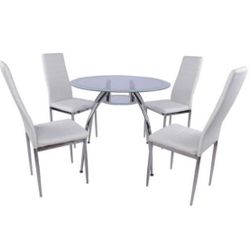 Dining Set Table Whit 4 Chair White Gray Black And Red  Juego. De Comedor Mesa Con 4 Sillas Blanco Negros Gris Y Rojo 