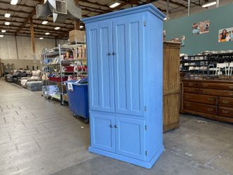 BREAKWATER BAY Neasa Smokey Blue Armoire Desk with Pull-Out Keyboard Tray and Shelving Hutch