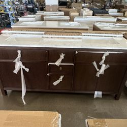 Lala 72” Double Bathroom Vanity With Grain White Engineered Stone Countertop