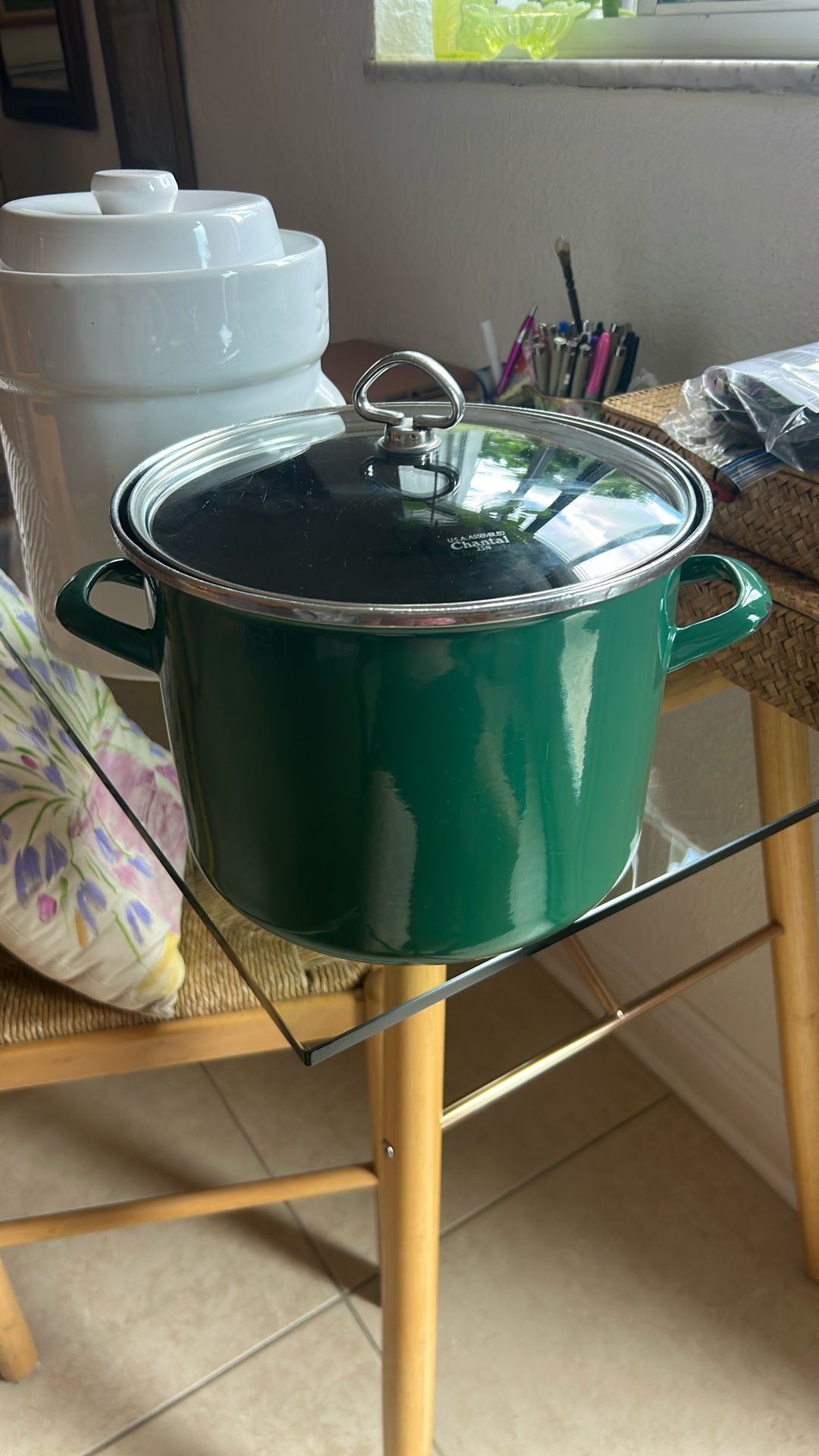 Vintage Chantel 25N Stockpot Green Enamel