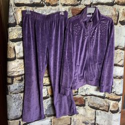 Vintage Laura Scott Purple Velour Pant/Sweat Set L/XL