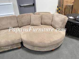NEW Modern Sectional Sofa with Large Curved Chaise Lounge Set Tan Khaki Beige Ashley Style Designer Discount Furniture Warehouse BIG SALE Brown Grey