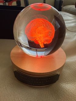 3D Human Brain Crystal Glass Sphere Orb Night Light - Color Changing LED Wooden Base