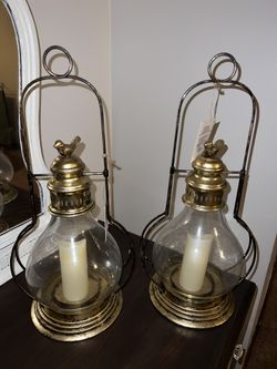 2 Gold Bird Lanterns 