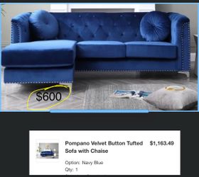 Gorgeous blue velvet couch