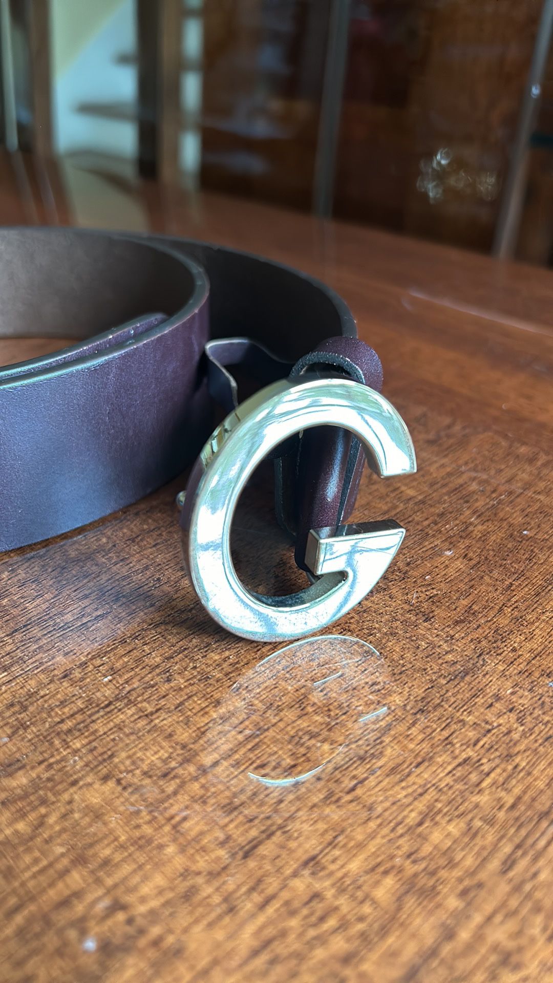 Gucci Brown Leather Belt And Buckle 38 1/2 Inches Long Nearly 2 Inches Wide Marked Gucci Made In Italy