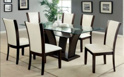 Brand New Brown Cherry & White 7pc Formal Dining Table Set