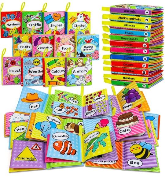 OKOOKO 12PCS Soft Baby Books, Soft Cloth Books, Bath Toys
