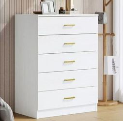 5 Drawer Wooden Dresser,  Dresser with Smooth Glide Drawers(1PC,White)