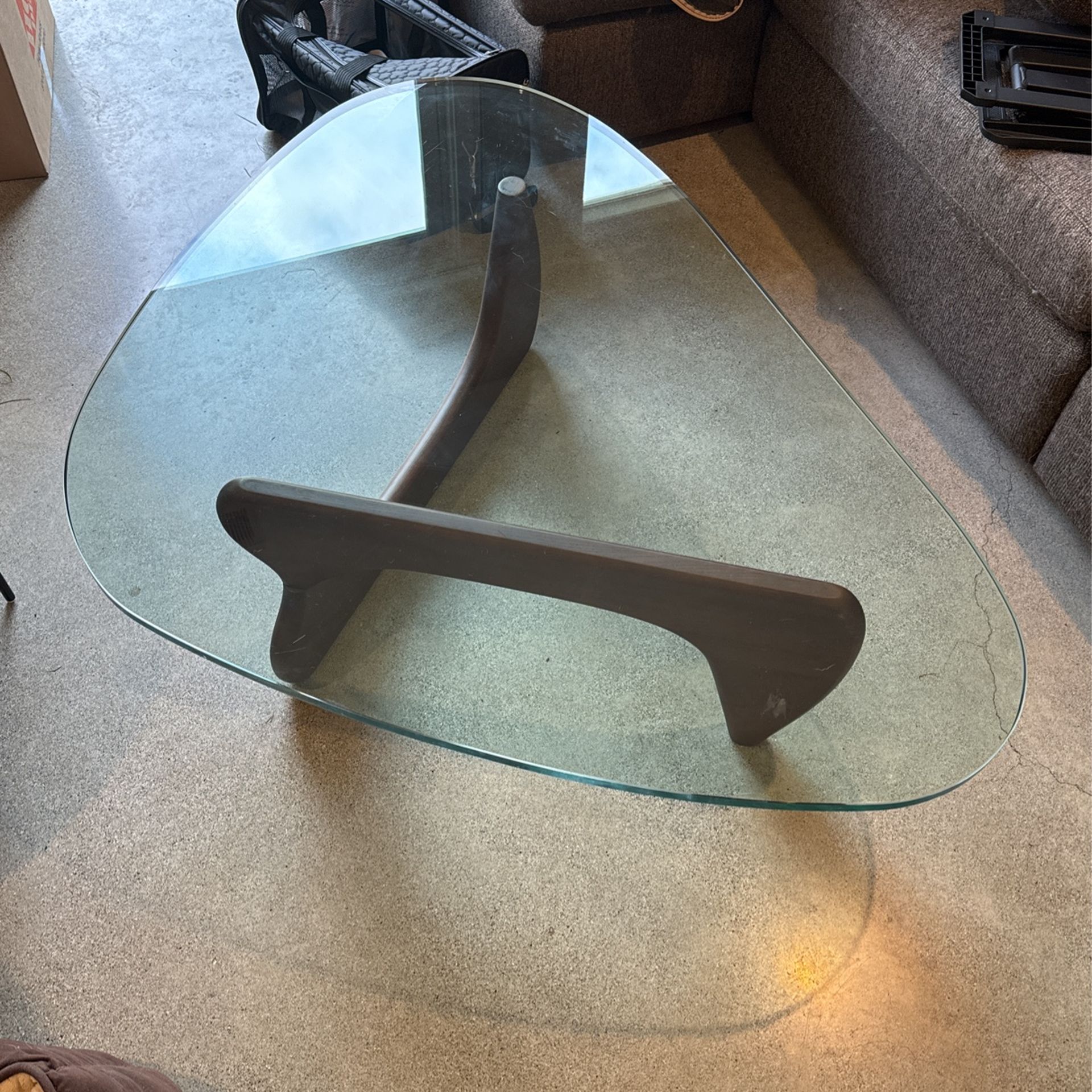 Triangle Glass And Wood Coffee Table