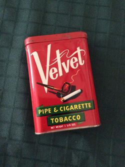 Vintage 1940s/1950s Velvet Pipe & Cigarette Tobacco Flip Top Tin