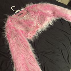 Pink Fluffy Crop Jacket 