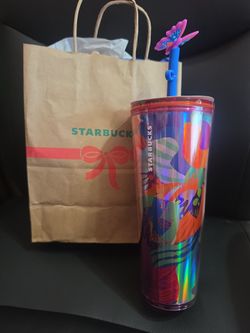 Starbucks tumblr cup with silicon straw, topper twenty four ounces, brand new limited edition final sale.