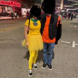 White Tutu, Yellow Tutu, Yellow Leggings, Black Vest, White Long Gloves, Pink Head Bow 