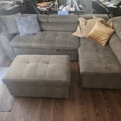 Couch Convert To Bed! Grey Sectional With Storage!