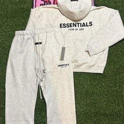 Essentials Fear of God Light Oatmeal Hoodie and Sweatpants Set