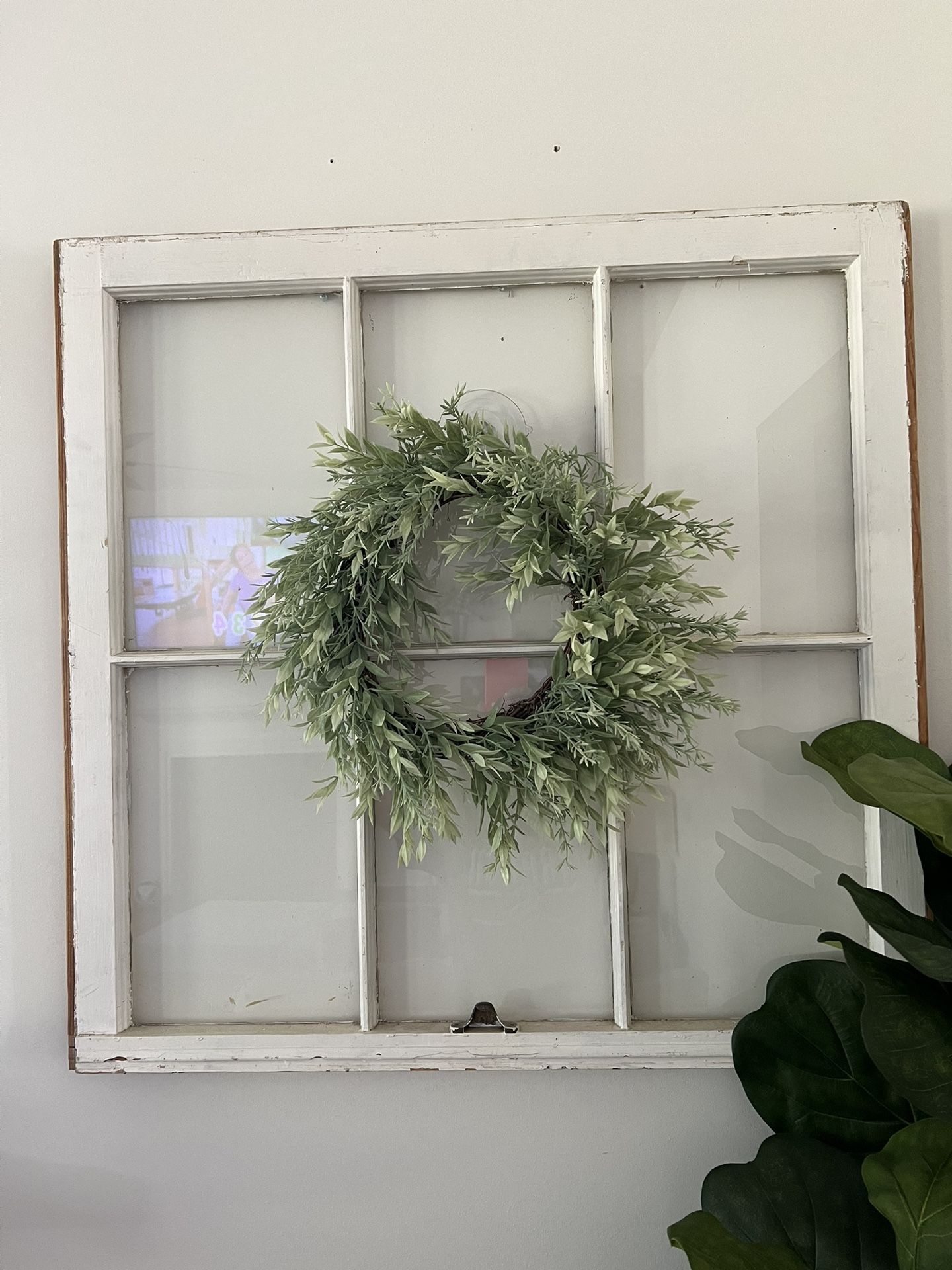 Farmhouse Decor Antique Window Pane And Wreath