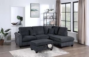 Black Sectional Sofa With USB Port And Storage Ottoman