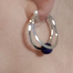AWESOME DUO HOOP, ABSTRACT, NATURAL LAPIS LAZULI, 100% - 925.