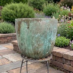 Large Rustic Green Patina Planter