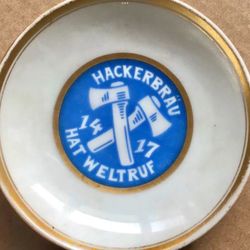 1960s Hackerbrau Porcelain Ashtray Barware Collectible German Beer Advertising 