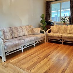 Comfortable Vintage Bamboo Couch Set