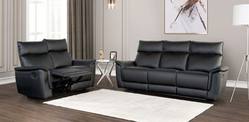 Brand New Black Leather Reclining Sofa & Loveseat