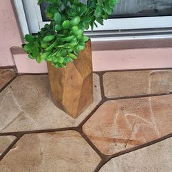 Small Wood Base With Fake Plant