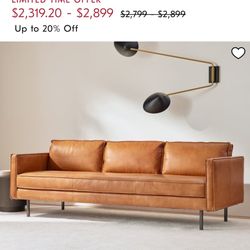 West Elm Axel leather 89 Inch Sofa In Saddle 