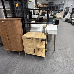 Rustic Wood File Cabinet with Charging Station and Lock, Vertical Filing Cabinet Bookshelf Combo for Home Office