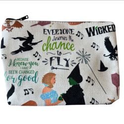 Wicked Musical Cosmetic Bag 7x9 Zipper Pouch Elphaba Glinda Quote