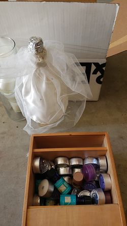 Assortment of fragrant candles and ring bearer pillow ,prop flower pedal