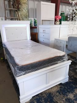 Twin Bed with Matching Chest of Drawers and LED Lights