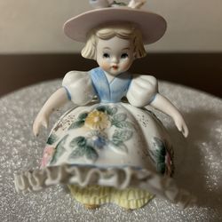 Vintage  Lefton Hand Painted Porcelain Bisque Figurine “BLOOMER GIRL" 
