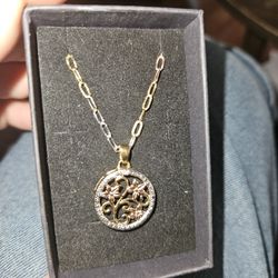 Tri-Color 14k Gold Over Sterling Silver Necklace And Pendant 