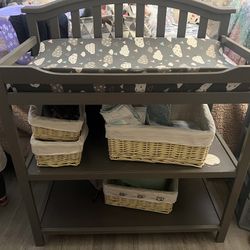 Grey Changing Table With mattress Pad And Wipe Warmer 
