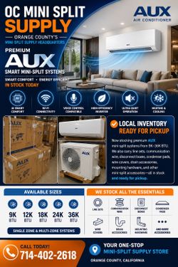 AUX Mini Split Systems | 9K–36K BTU | Single & Multi-Zone | In Stock