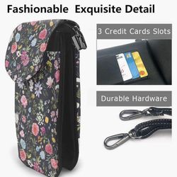 Flowers Small Crossbody Bags Leather Cell Phone Bag Purse for Women Men Travel Shoulder Handbag Cellphone Wallet Pouch with Credit Card Slots