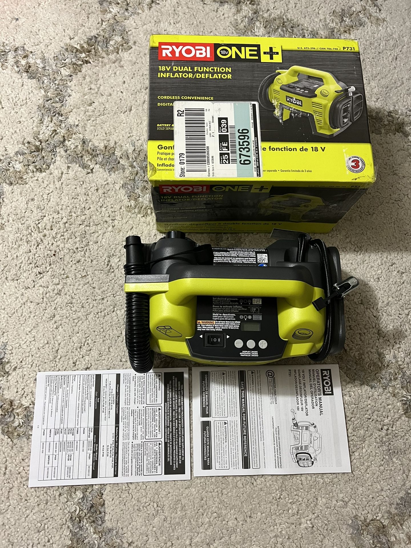 Ryobi P731 One 18v Dual Function Power Inflator/deflator Cordless Air