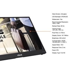 ASUS ZenScreen Go 15.6" 1080P Wireless Portable Monitor (MB16AWP) - Full HD, NEW