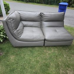 Gray Leather Sectional (2 Pieces)
