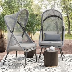 Light Gray Modern Foldable Chairs Set of 2 Patio Outdoor Sillas Jardin Venta Furniture Sale Muebles