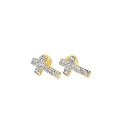 10k Yellow Gold Diamond Cross Stud Earrings 1/10 ctw