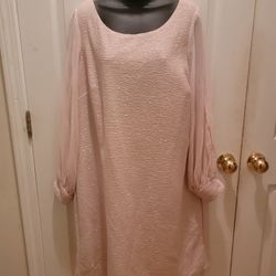 Scarlett Glittered Champagne Sheath Dress with Slit Style Long Sleeves- Size 18W
