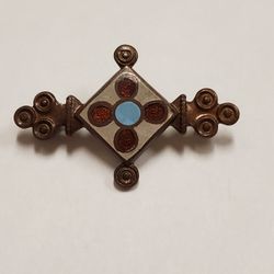 Art Nouveau Enamel Brooch Unusual Costume Metal Brooch Signed C O L